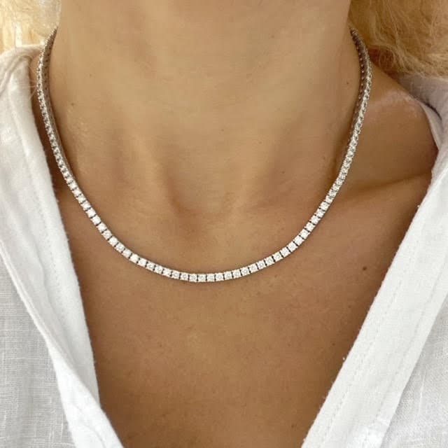 11 Carat Natural Diamond Tennis Necklace, Diamonds Tennis Chain, High Quality White Diamond Tennis Necklace for Women In 14k White Gold - Image 5