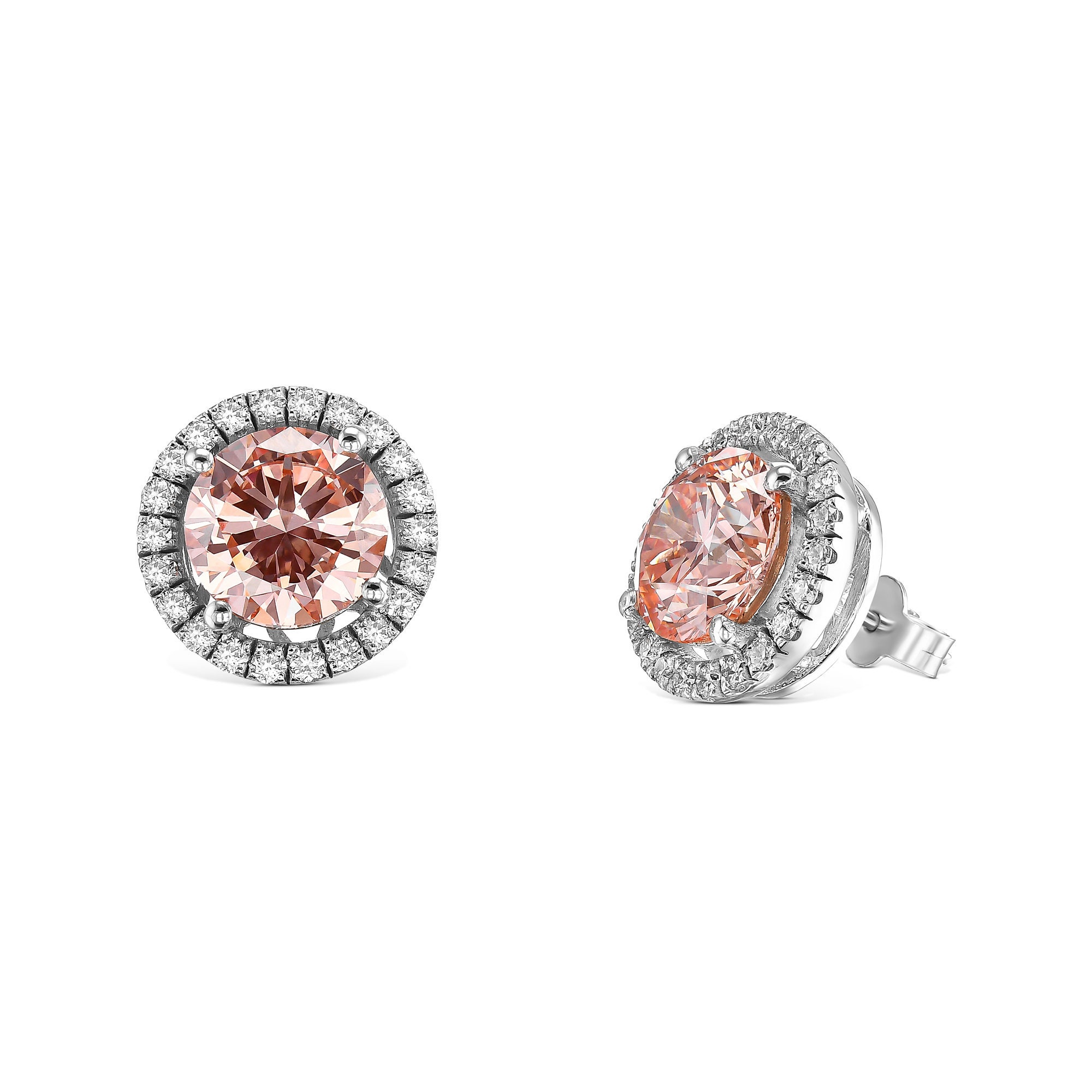 IGI Certified 6.50 carat Fancy Intense Pink Color VS1 clarity Round Cut Lab Diamond Stud Earrings, Halo Set 14k White Gold Pushback Posts - Image 3
