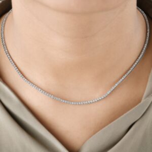 Genuine Certified Diamond Tennis Necklace in 10k White Gold | 3.19 carat Round Diamonds| Tennis Bar Necklace| Diamond Jewelry For Women