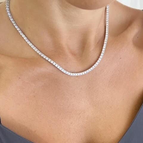 11 Carat Natural Diamond Tennis Necklace, Diamonds Tennis Chain, High Quality White Diamond Tennis Necklace for Women In 14k White Gold - Image 2