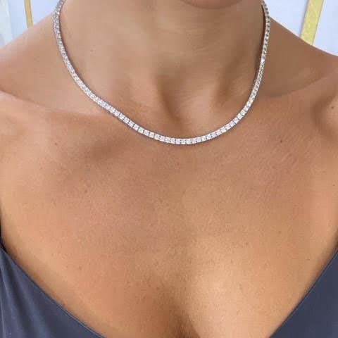 11 Carat Natural Diamond Tennis Necklace, Diamonds Tennis Chain, High Quality White Diamond Tennis Necklace for Women In 14k White Gold