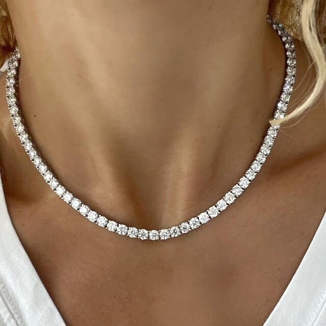 30 Carat Diamond Tennis Necklace, Big Lab Diamond Tennis Necklace, Top Quality Lab Diamond Tennis Chain, Tennis Necklace For Women 14K gold