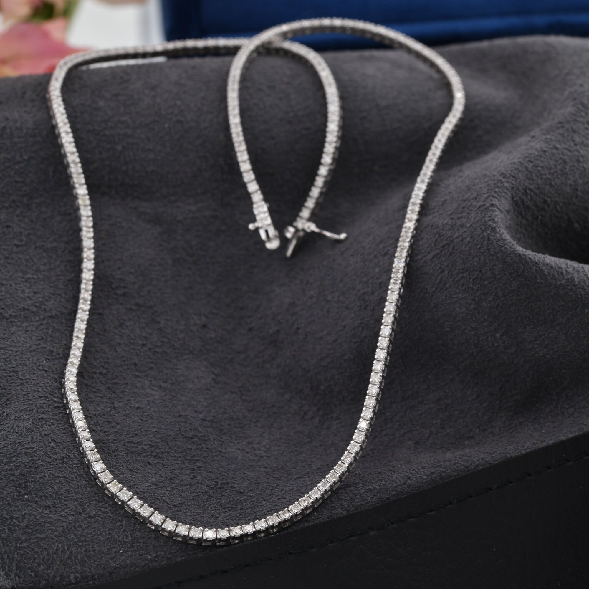 Genuine Certified Diamond Tennis Necklace in 10k White Gold | 3.19 carat Round Diamonds| Tennis Bar Necklace| Diamond Jewelry For Women - Image 4