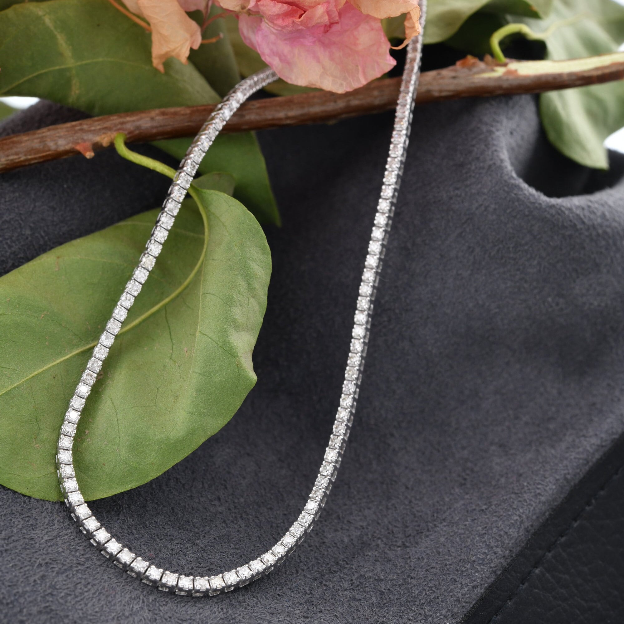 Genuine Certified Diamond Tennis Necklace in 10k White Gold | 3.19 carat Round Diamonds| Tennis Bar Necklace| Diamond Jewelry For Women - Image 6