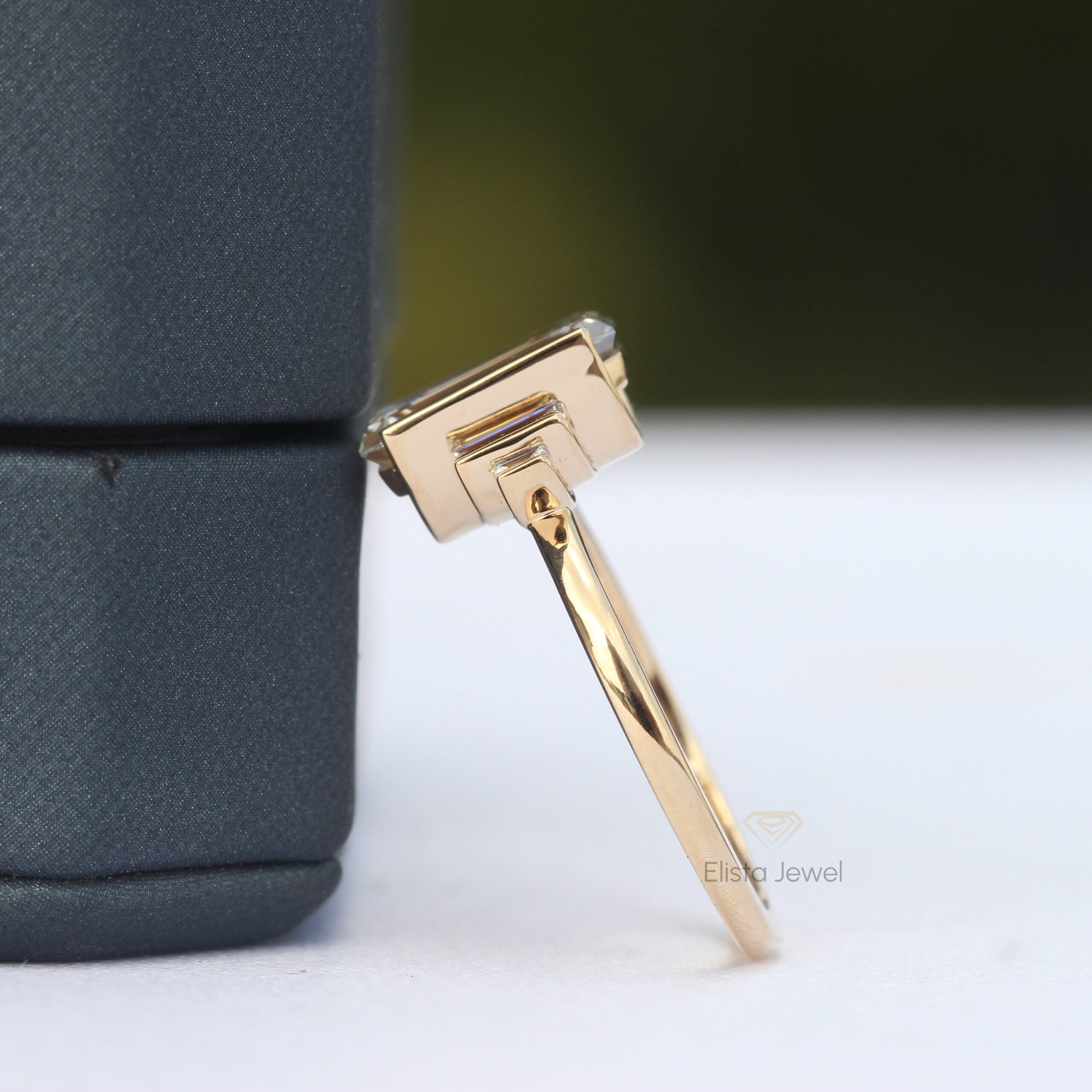 2.50CT Emerald Cut Lab Grown Diamond Bar Set Five Stone Engagement Ring, CVD Diamond 14K Solid Gold Wedding Ring For Woman. - Image 4