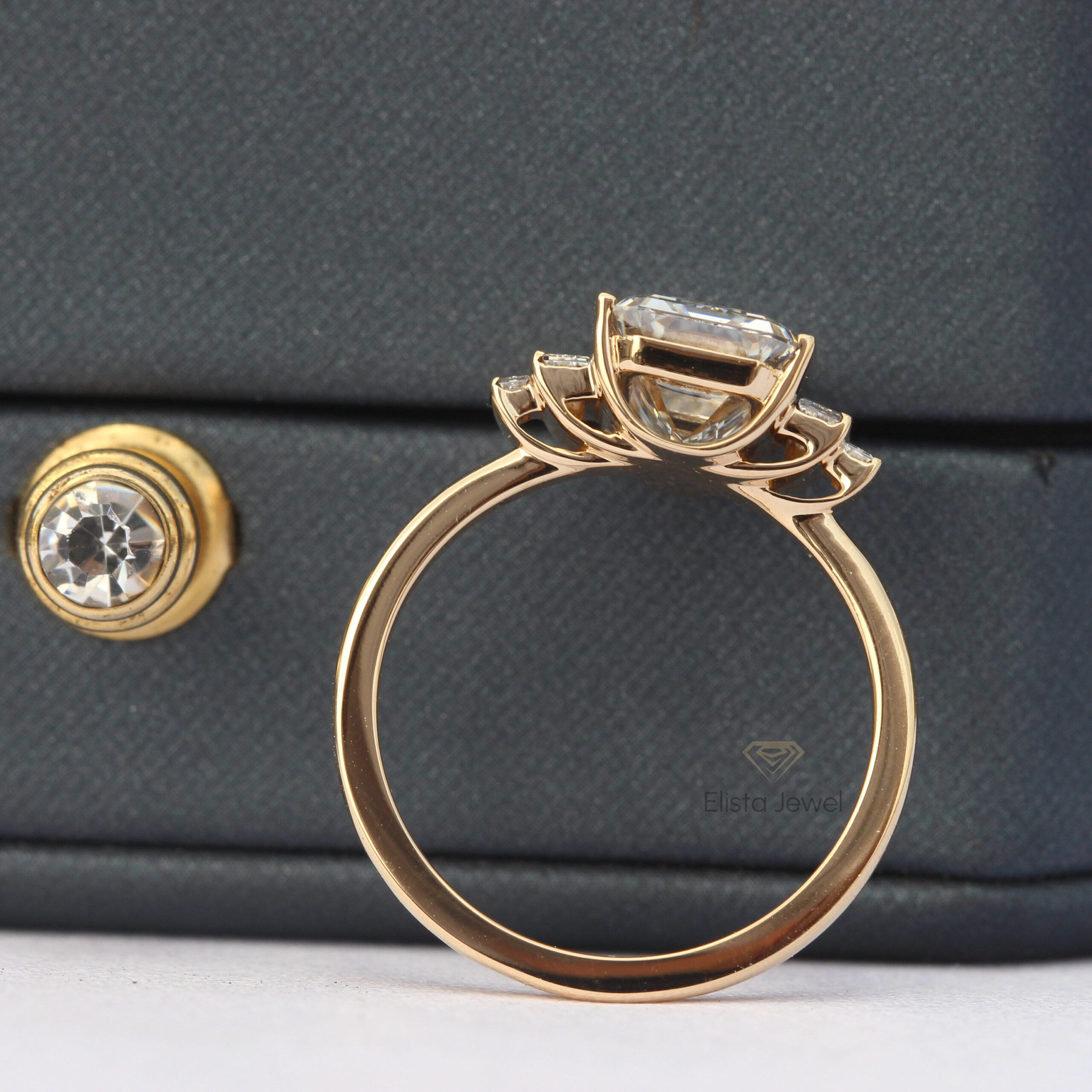 2.50CT Emerald Cut Lab Grown Diamond Bar Set Five Stone Engagement Ring, CVD Diamond 14K Solid Gold Wedding Ring For Woman. - Image 5