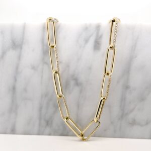 Lab Grown Paper Clip Necklace, 4.23ctw 14K Gold, CVD Diamonds, trending necklace, unique jewelry