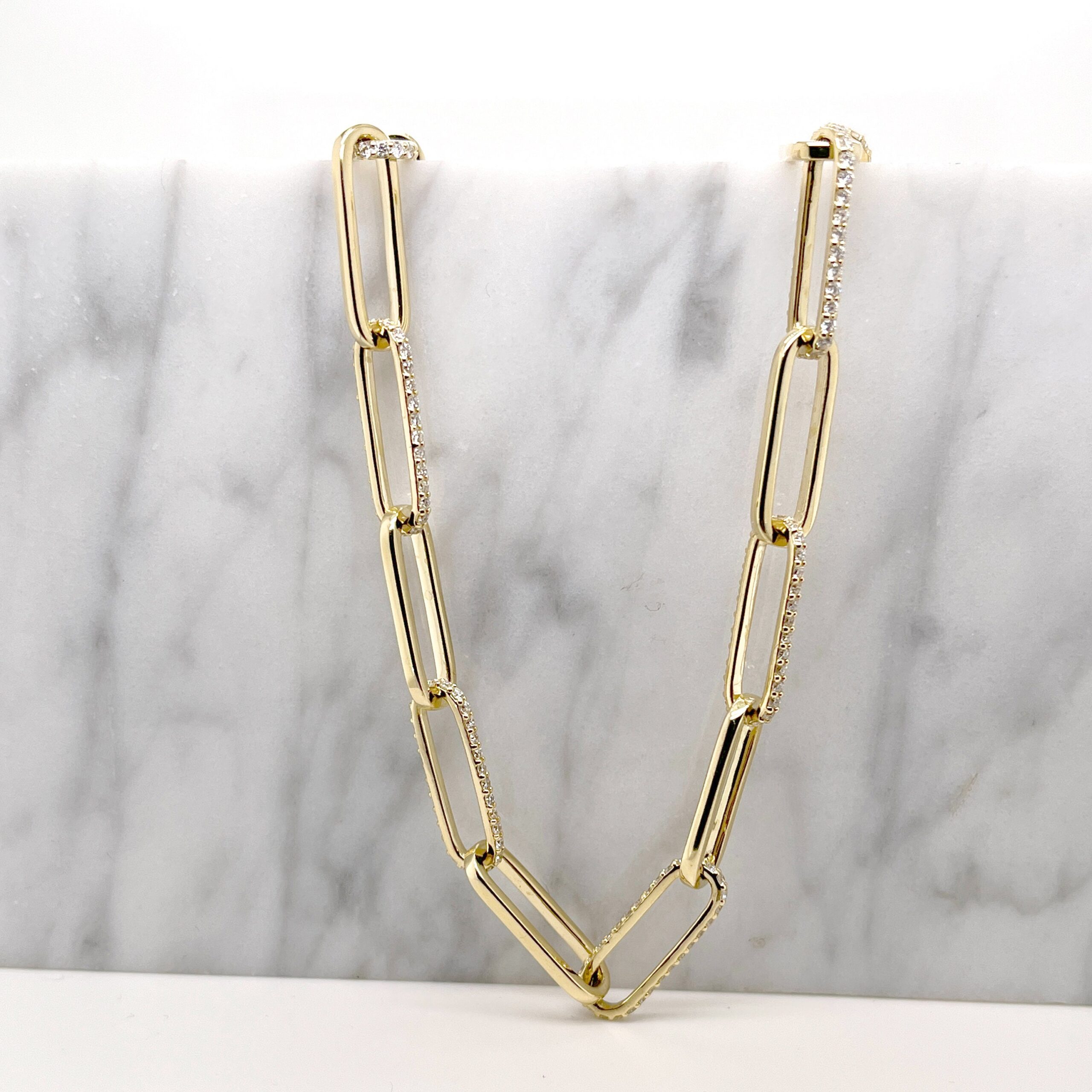 Lab Grown Paper Clip Necklace, 4.23ctw 14K Gold, CVD Diamonds, trending necklace, unique jewelry