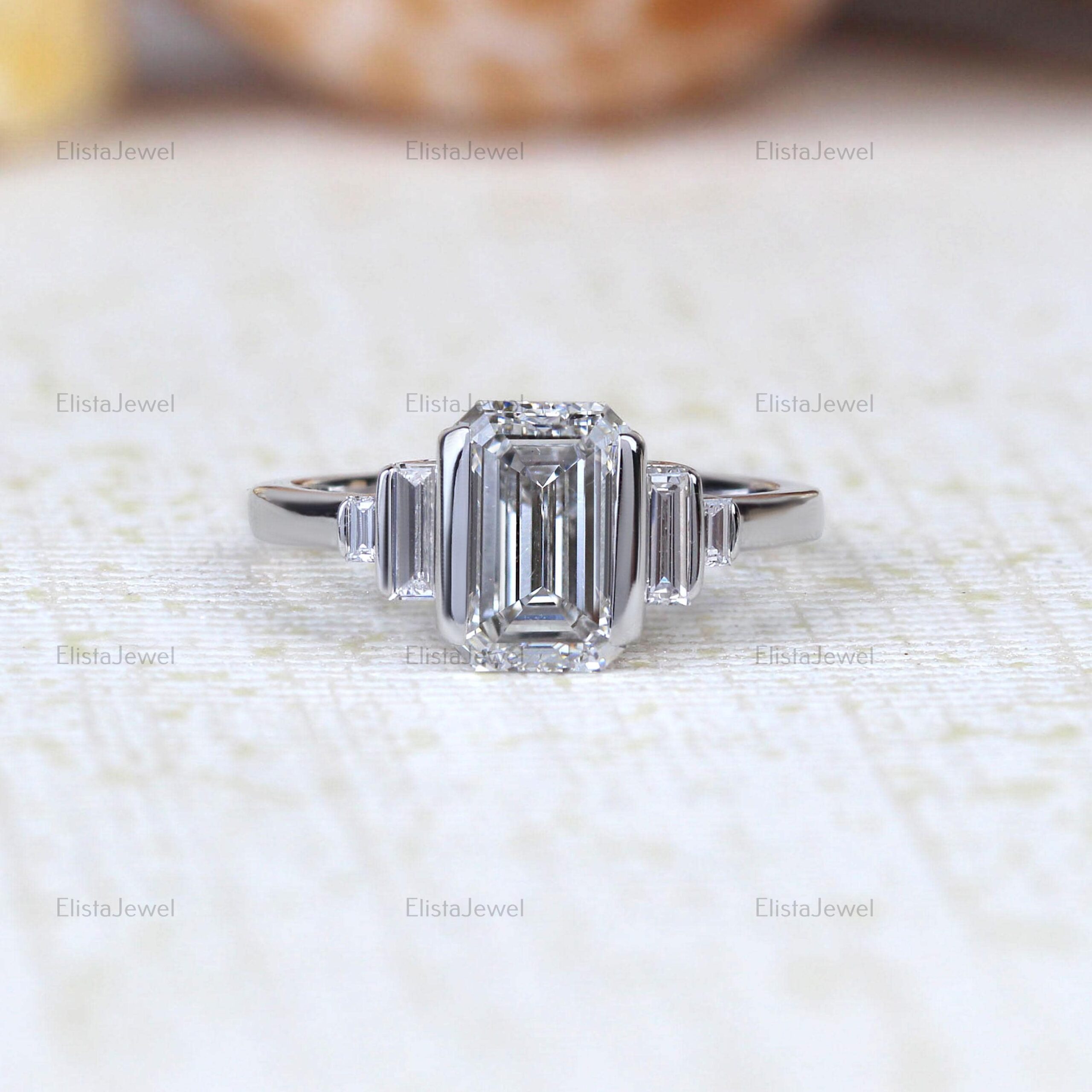 2.50CT Emerald Cut Lab Grown Diamond Bar Set Five Stone Engagement Ring, CVD Diamond 14K Solid Gold Wedding Ring For Woman. - Image 7