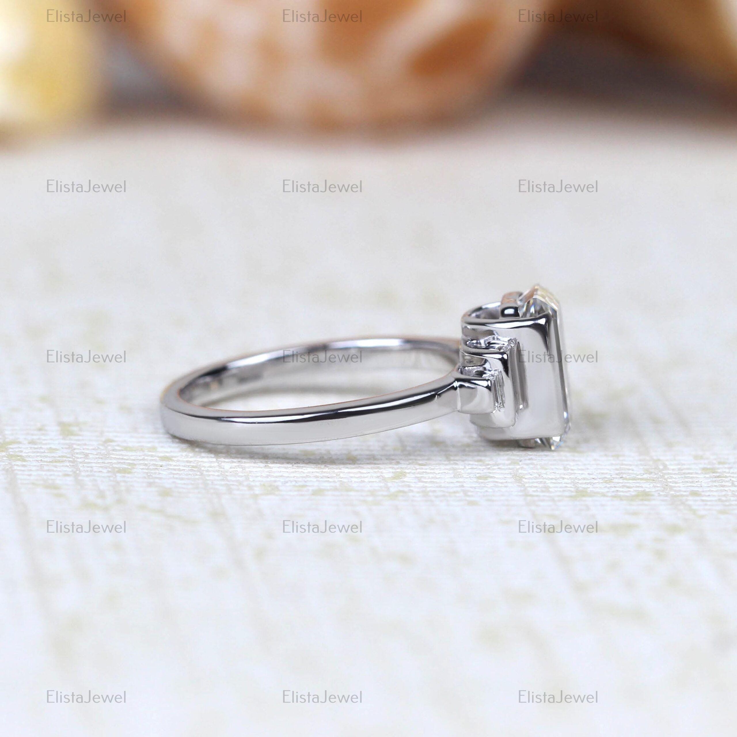 2.50CT Emerald Cut Lab Grown Diamond Bar Set Five Stone Engagement Ring, CVD Diamond 14K Solid Gold Wedding Ring For Woman. - Image 9