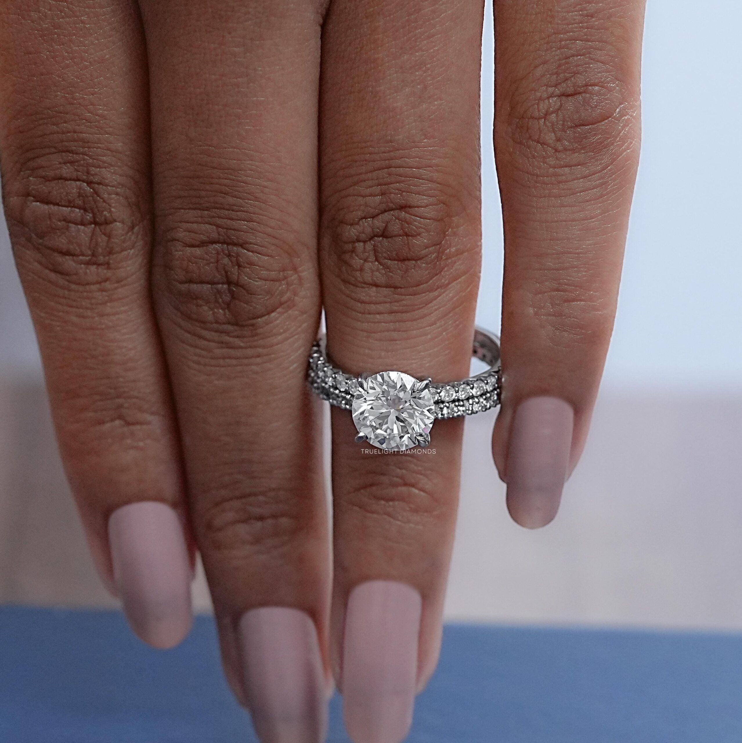 Round Cut Lab Diamond Accent Ring With Band / EF-VS Clarity Eco Friendly Diamond Bridal Ring Set / Hand Made Diamond Engagement Ring For Her - Image 5