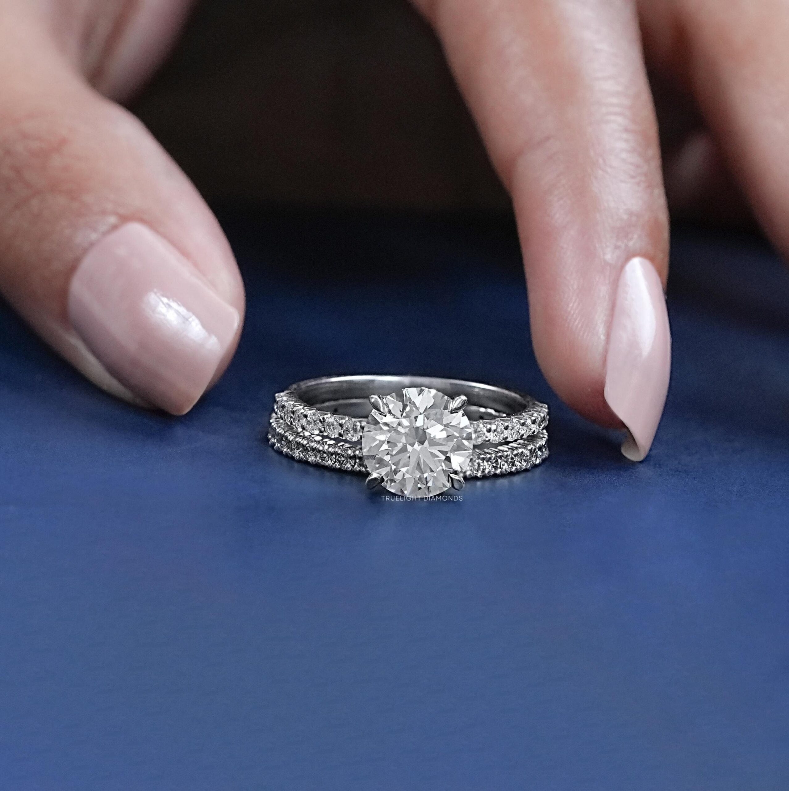 Round Cut Lab Diamond Accent Ring With Band / EF-VS Clarity Eco Friendly Diamond Bridal Ring Set / Hand Made Diamond Engagement Ring For Her - Image 2