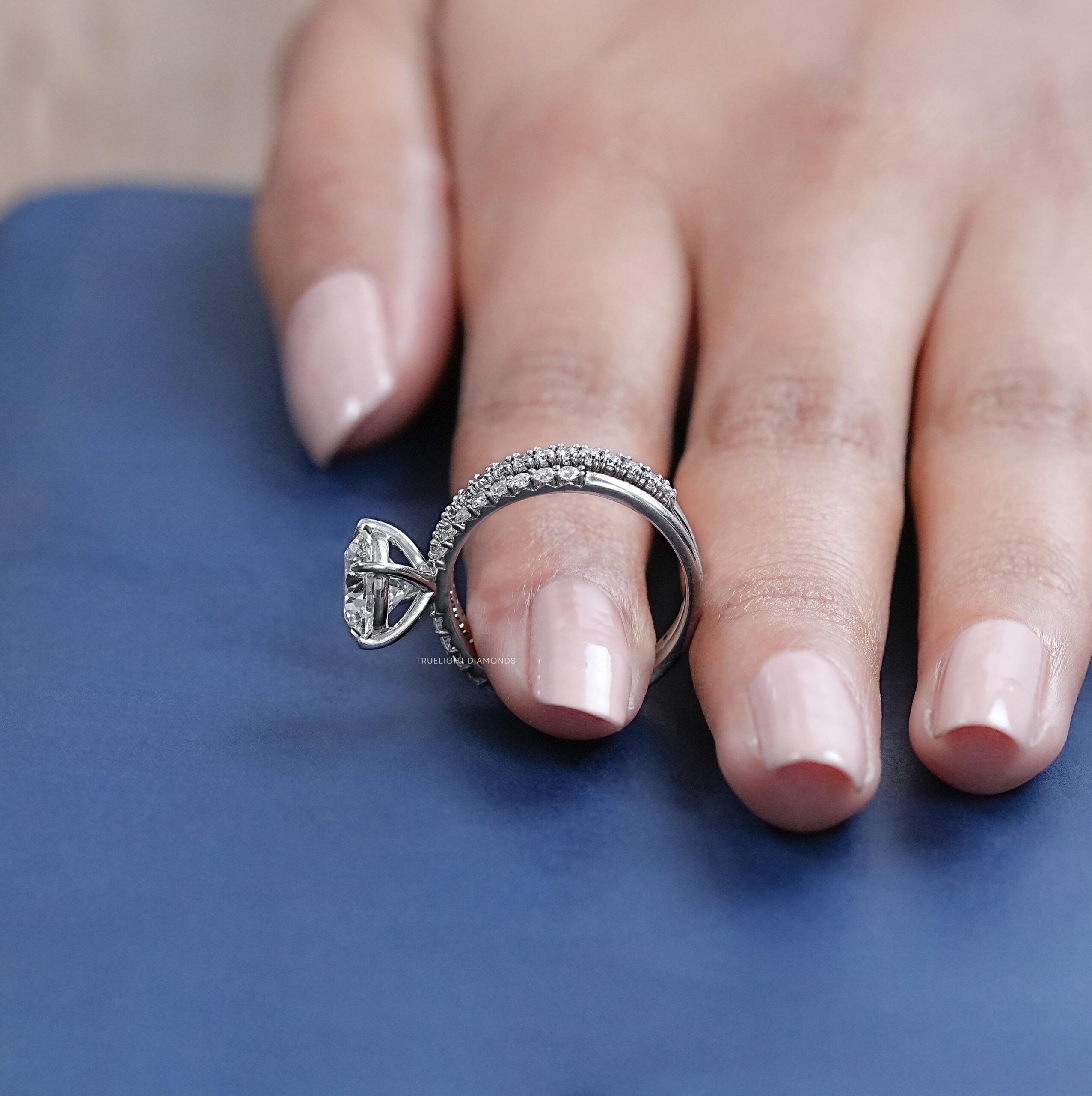 Round Cut Lab Diamond Accent Ring With Band / EF-VS Clarity Eco Friendly Diamond Bridal Ring Set / Hand Made Diamond Engagement Ring For Her - Image 6