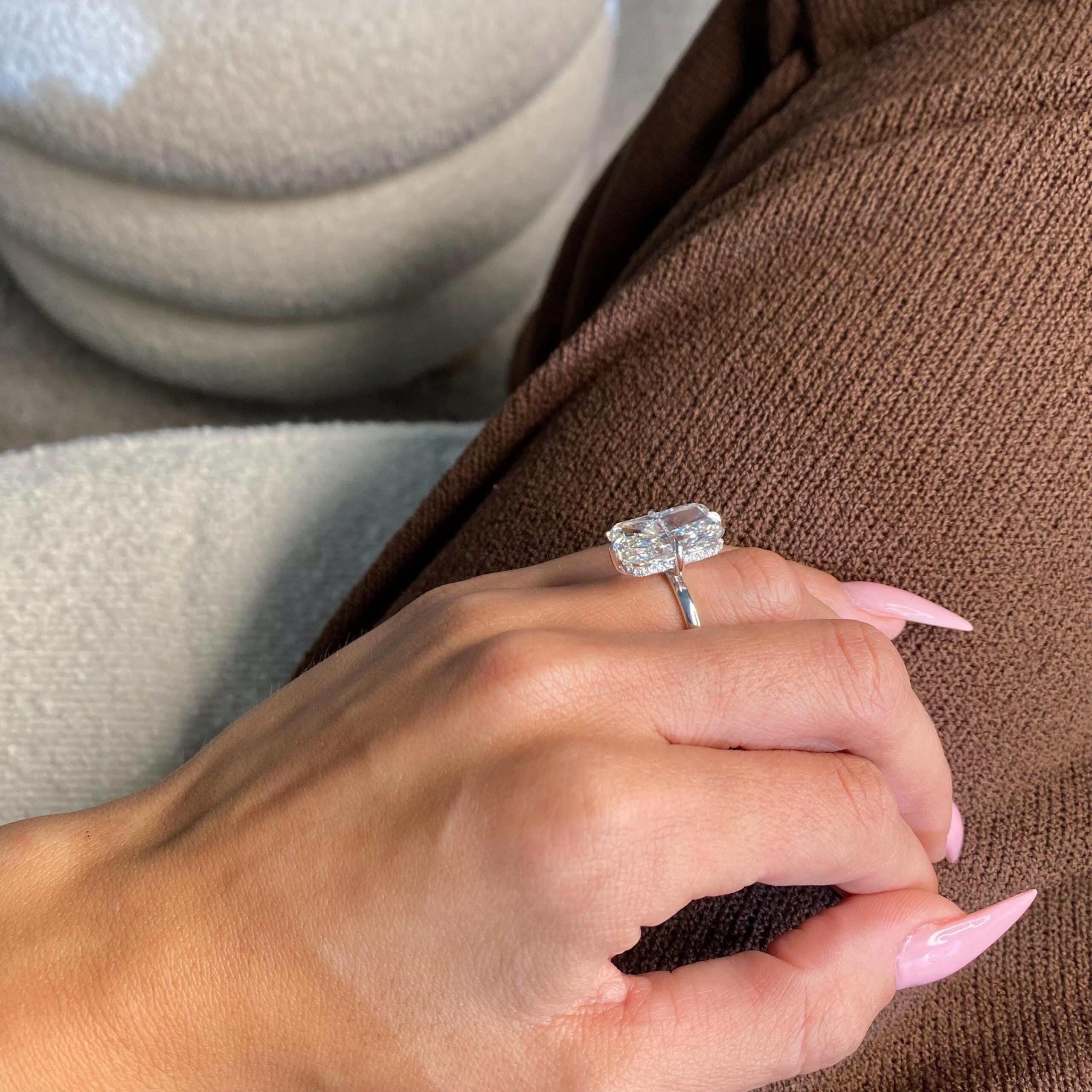 SPECIAL SALE 10 Carat Radiant Cut Lab Grown Diamond Engagement Ring | 14K White Gold Hidden Halo | Large Lab Diamond Ring | IGI Certified - Image 4