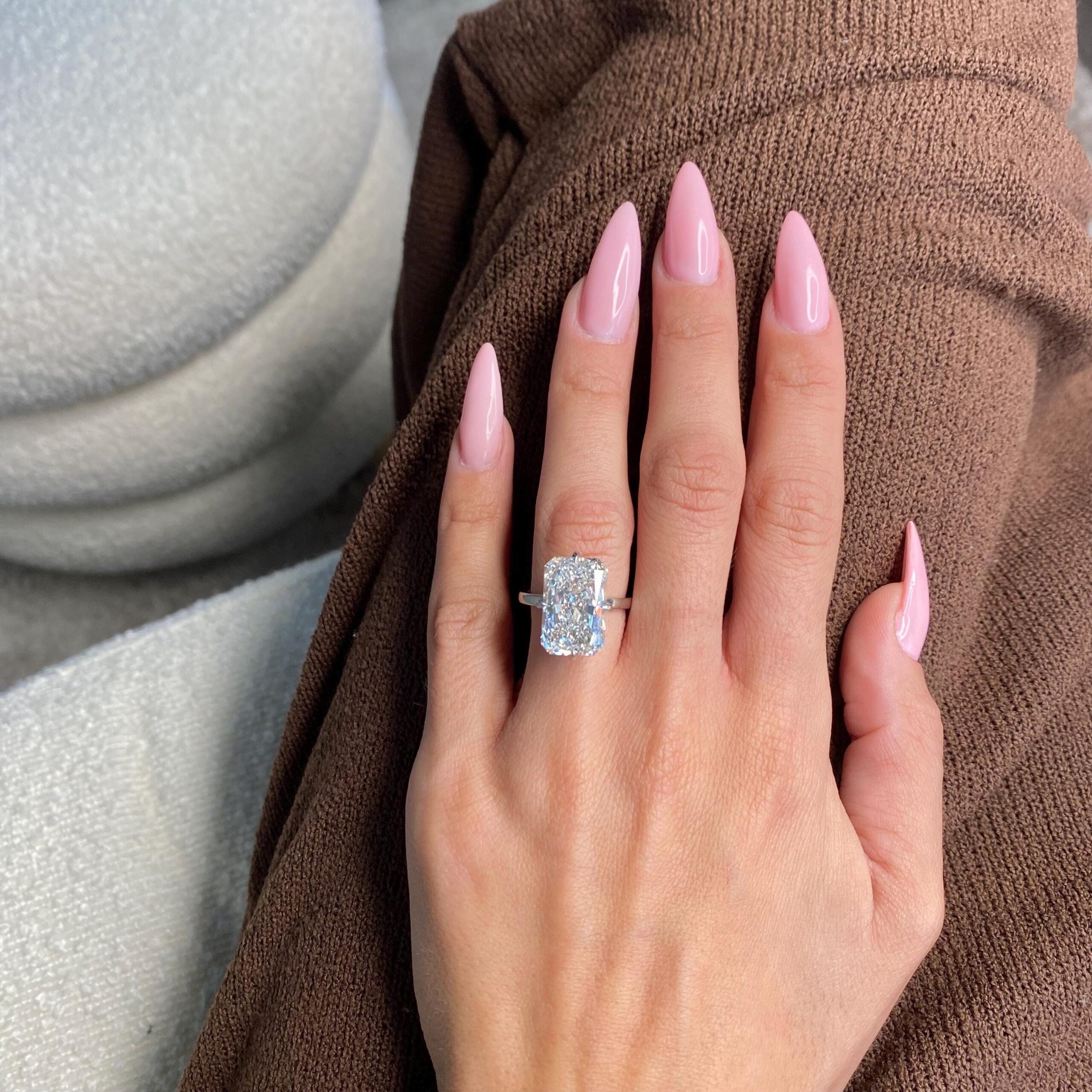 SPECIAL SALE 10 Carat Radiant Cut Lab Grown Diamond Engagement Ring | 14K White Gold Hidden Halo | Large Lab Diamond Ring | IGI Certified