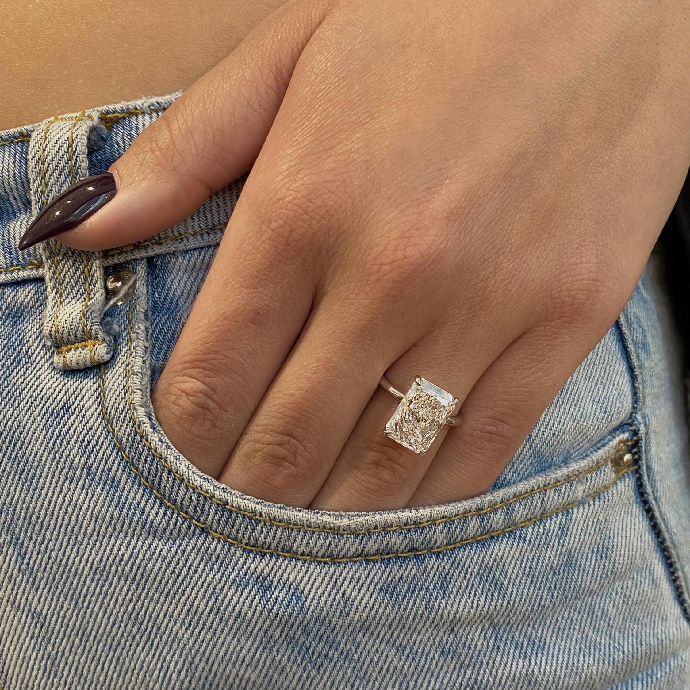 8 Carat Radiant Cut Lab Grown Diamond Solitaire Engagement Ring | E-VVS2 IGI Certified | 14k White Gold Solitaire Ring | Clean & Minimal - Image 6