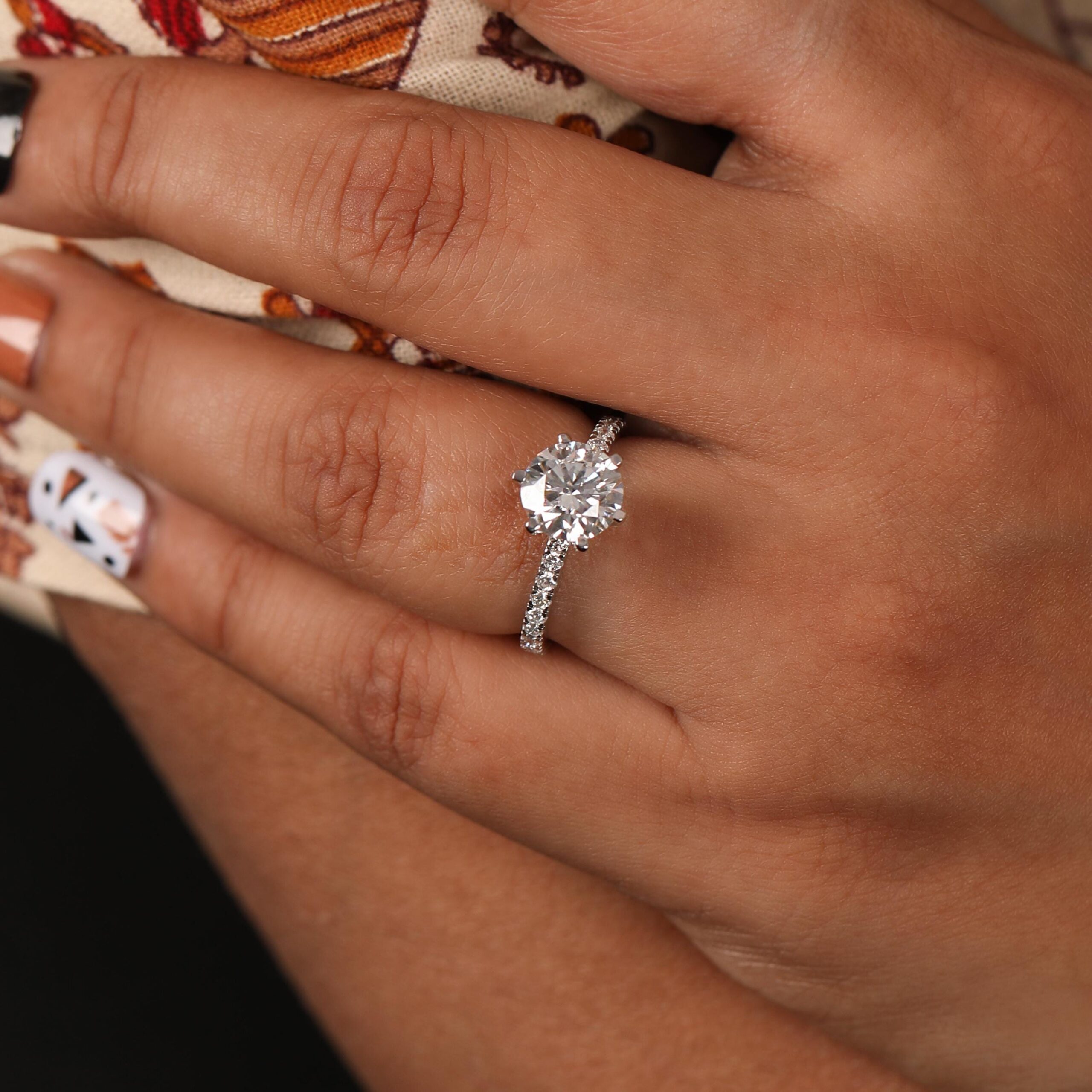 Lab Grown Diamond Engagement Ring: 1-3 CT Round Cut, Pave Setting - Image 2