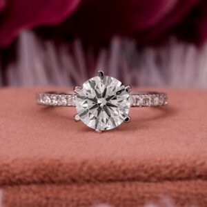 Lab Grown Diamond Engagement Ring: 1-3 CT Round Cut, Pave Setting