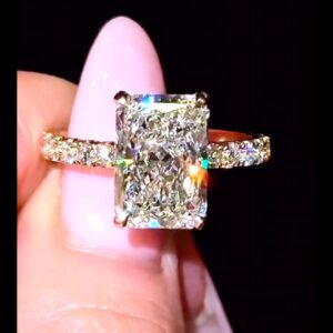 4ct Radiant Lab Diamond Engagement Ring: Pave Shank Solitaire