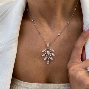 Mix Shape Diamond 4.95 ct Pendant Necklace, Glamorous E/VVS2 CVD Diamonds, White Gold 14K Exquisite Design Eco Diamonds Necklace