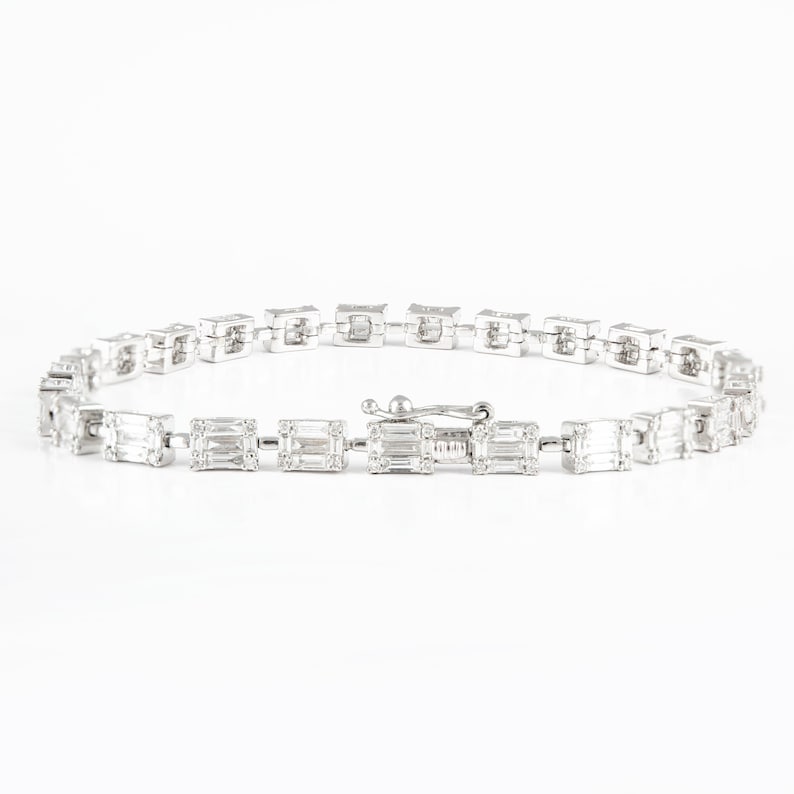 18K Gold Illusion Diamond Tennis Bracelet – Natural Baguette Diamond Bracelet for Women, Minimalist Fine Jewelry Gift - Image 6