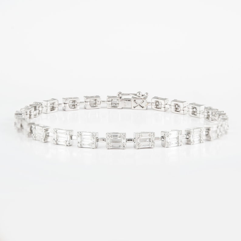 18K Gold Illusion Diamond Tennis Bracelet – Natural Baguette Diamond Bracelet for Women, Minimalist Fine Jewelry Gift - Image 3