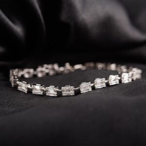 18K Gold Illusion Diamond Tennis Bracelet – Natural Baguette Diamond Bracelet for Women, Minimalist Fine Jewelry Gift