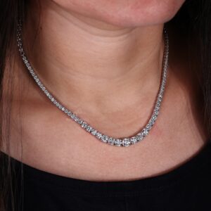 Round Cut Lab Grown Diamond Tennis Necklace 8.90 TCW – EF/VS Diamonds, 18 Inch Adjustable Necklace for Women