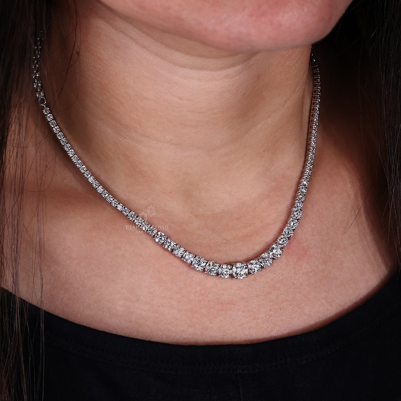 Round Cut Lab Grown Diamond Tennis Necklace 8.90 TCW – EF/VS Diamonds, 18 Inch Adjustable Necklace for Women