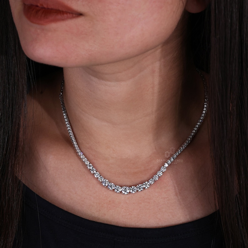 Round Cut Lab Grown Diamond Tennis Necklace 8.90 TCW – EF/VS Diamonds, 18 Inch Adjustable Necklace for Women - Image 9