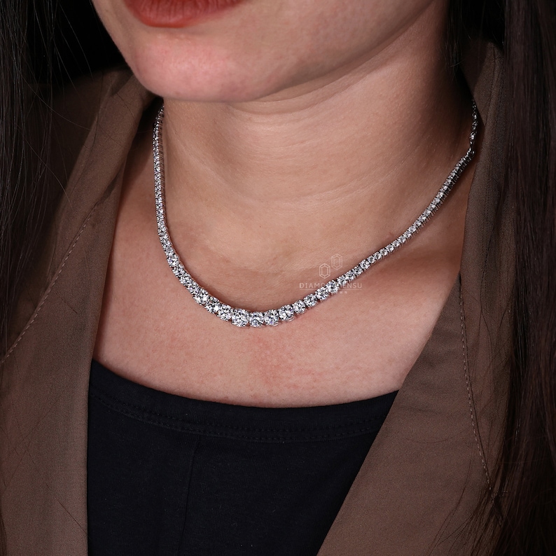 Round Cut Lab Grown Diamond Tennis Necklace 8.90 TCW – EF/VS Diamonds, 18 Inch Adjustable Necklace for Women - Image 6