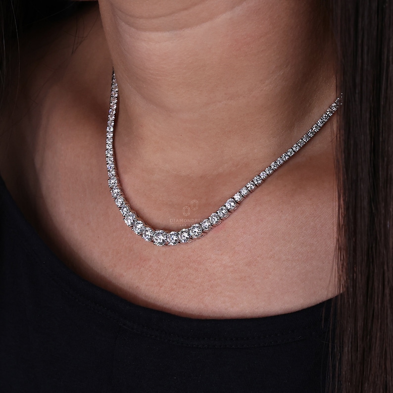 Round Cut Lab Grown Diamond Tennis Necklace 8.90 TCW – EF/VS Diamonds, 18 Inch Adjustable Necklace for Women - Image 5