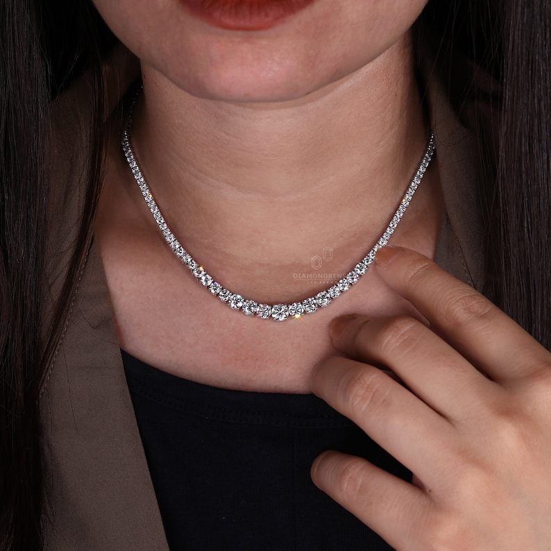 Round Cut Lab Grown Diamond Tennis Necklace 8.90 TCW – EF/VS Diamonds, 18 Inch Adjustable Necklace for Women - Image 4