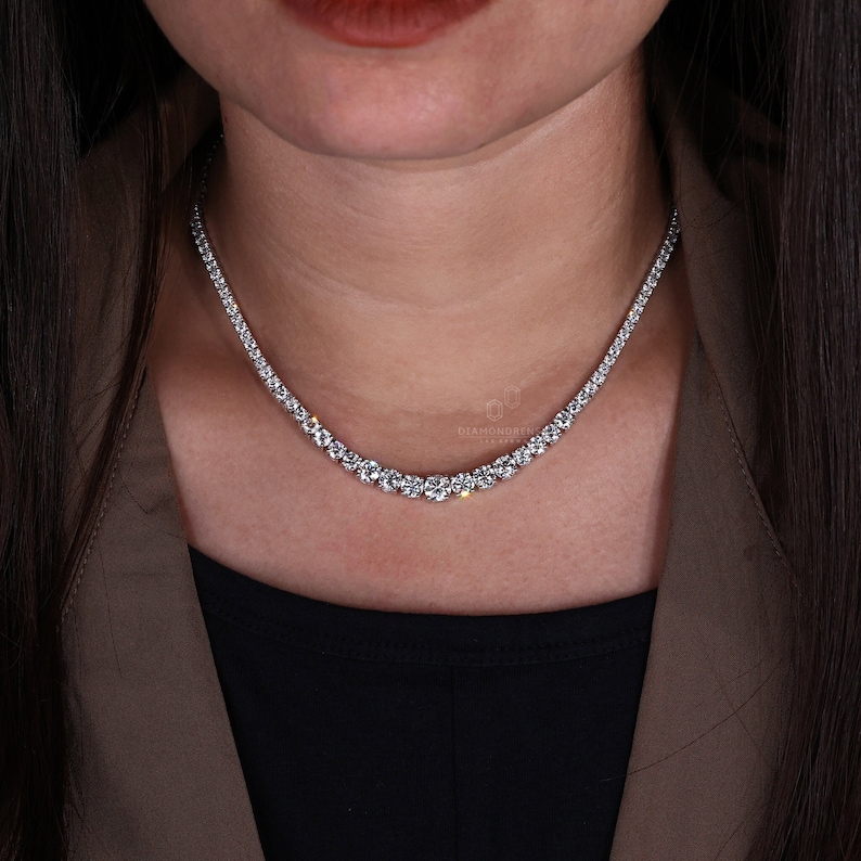 Round Cut Lab Grown Diamond Tennis Necklace 8.90 TCW – EF/VS Diamonds, 18 Inch Adjustable Necklace for Women - Image 2