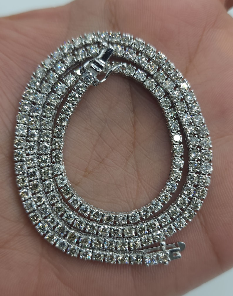 14K Gold 7 Carat Lab Grown Diamond Tennis Necklace – 16 Inch White Diamond Chain Necklace for Women - Image 2