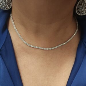 14K Gold 7 Carat Lab Grown Diamond Tennis Necklace – 16 Inch White Diamond Chain Necklace for Women