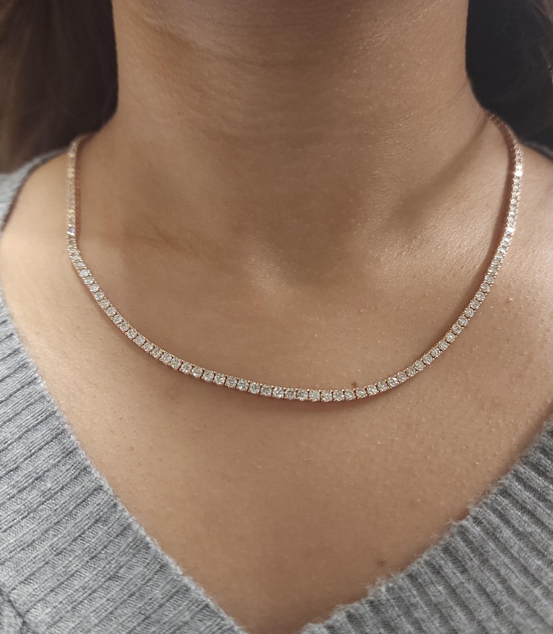 14K Gold 7 Carat Lab Grown Diamond Tennis Necklace – 16 Inch White Diamond Chain Necklace for Women - Image 3