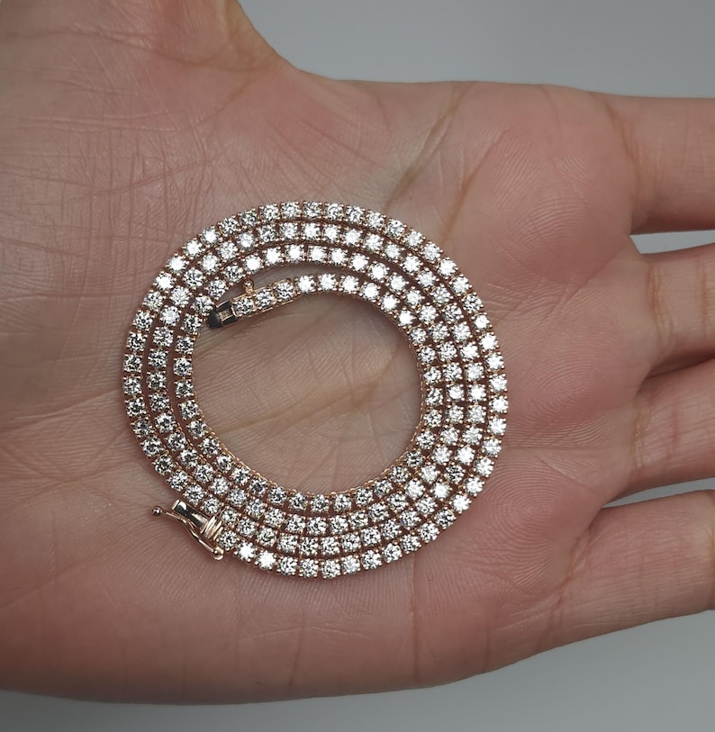 14K Gold 7 Carat Lab Grown Diamond Tennis Necklace – 16 Inch White Diamond Chain Necklace for Women - Image 4